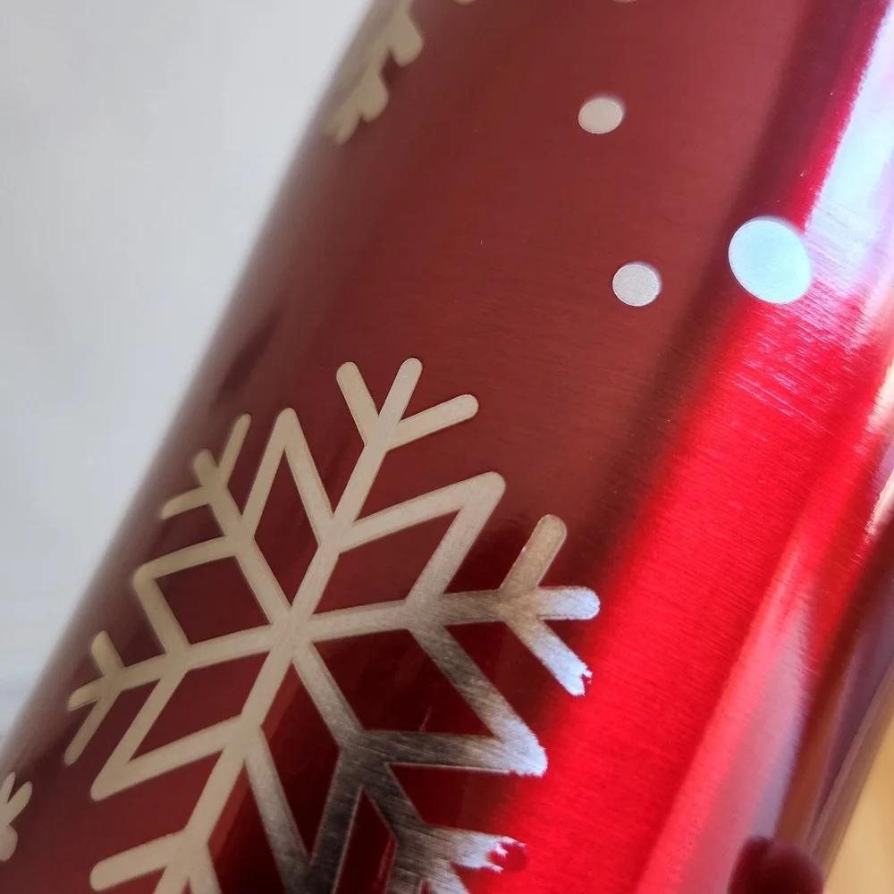 Christmas Stainless Steel Double Wall Tumbler Cup With Straw Snowflakes Red NWT